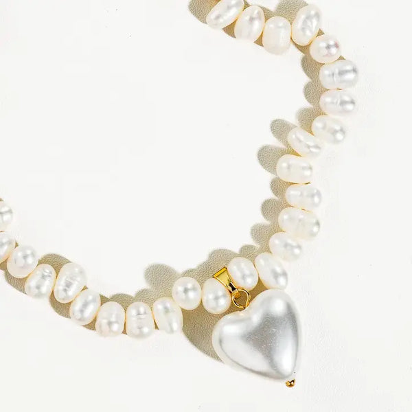 Agape 18K Gold- Natural Pearl Heart Choker