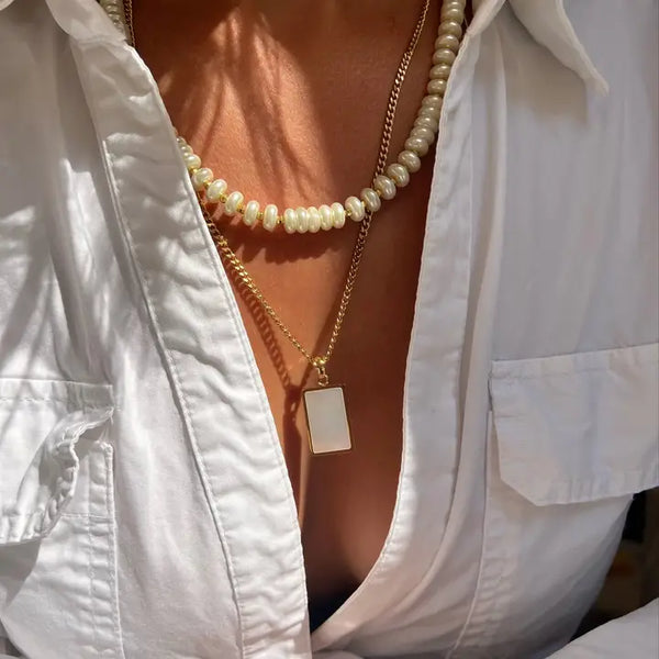 Gold Charm Pendent and Pearl Necklace