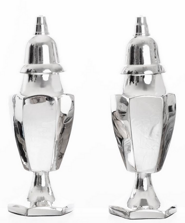 Tall Beveled Silver Salt and Peppers