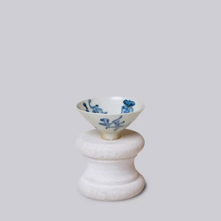 Tiny Blue and White Porcelain Auspicious Phrase Conical Bowl