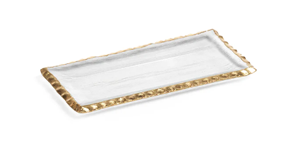 Clear Textured Rectangular Tray with Jagged Gold Rim
