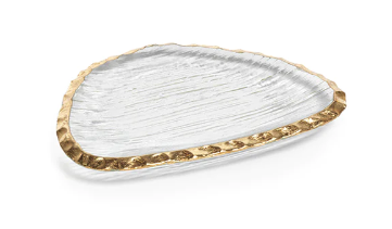 Clear Textured Organic Shape Plate with Jagged Gold Rim