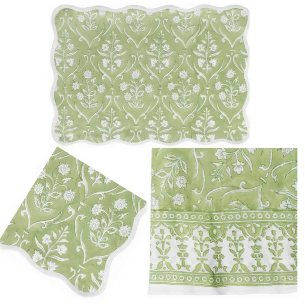 Cloth Napkins Hand Blocked Soft Floral Green (S/2)