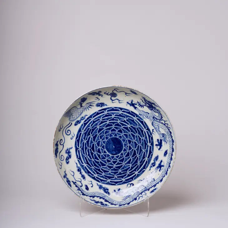 Blue and White Porcelain Phoenix and Dragon Platter
