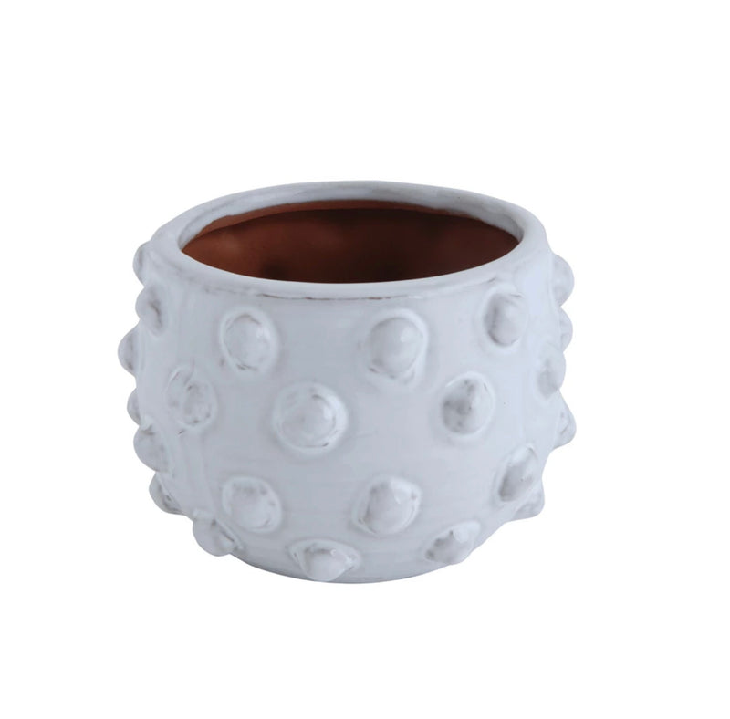 Small White Terra Cotta Planter w Dots