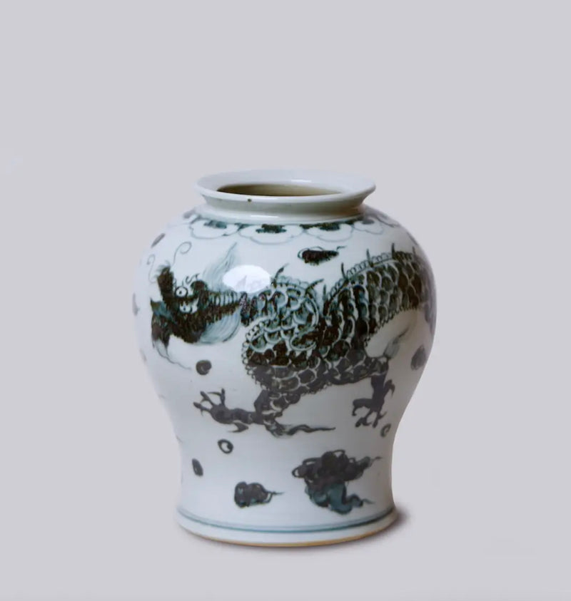 Rustic Blue and White Porcelain Dragon Jar
