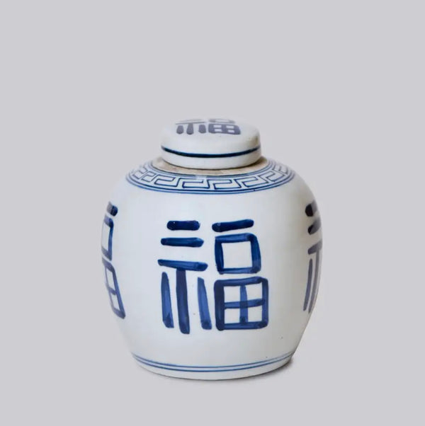 Blue and White Porcelain Prosperity Round Storage Jar