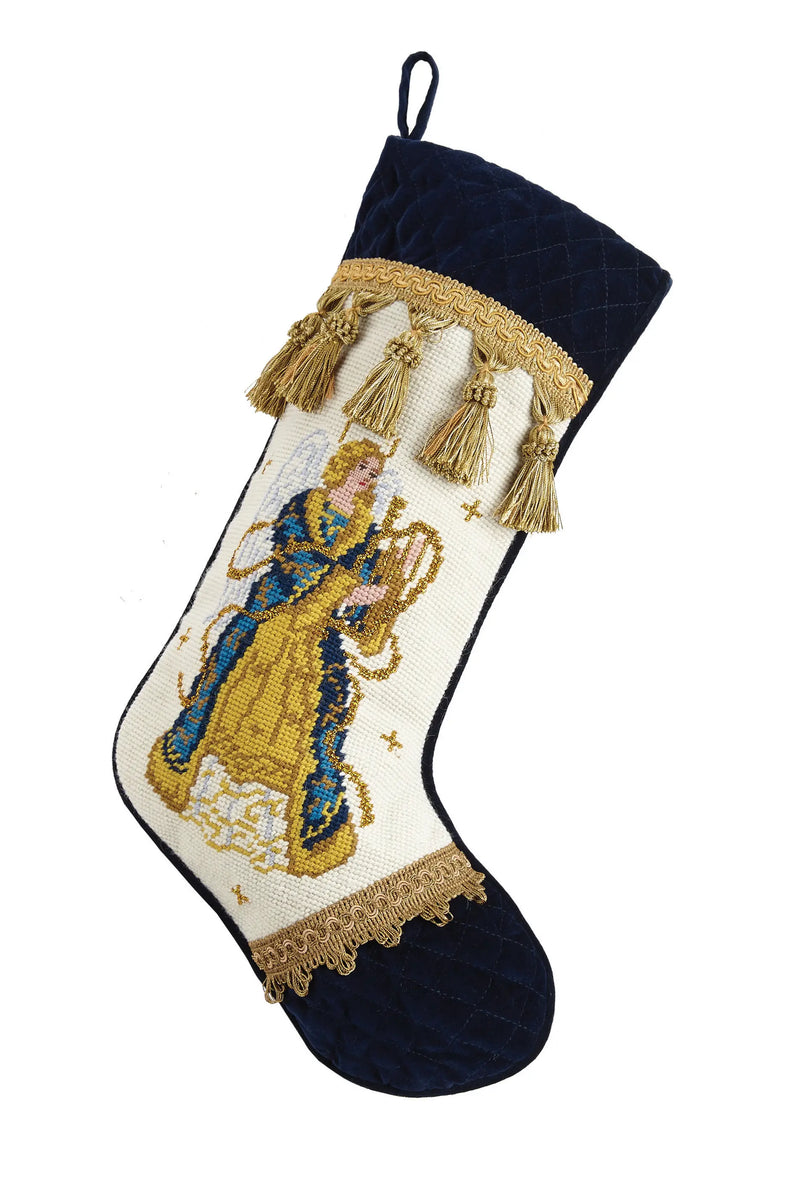 Angel Needlepoint Stocking With Velvet