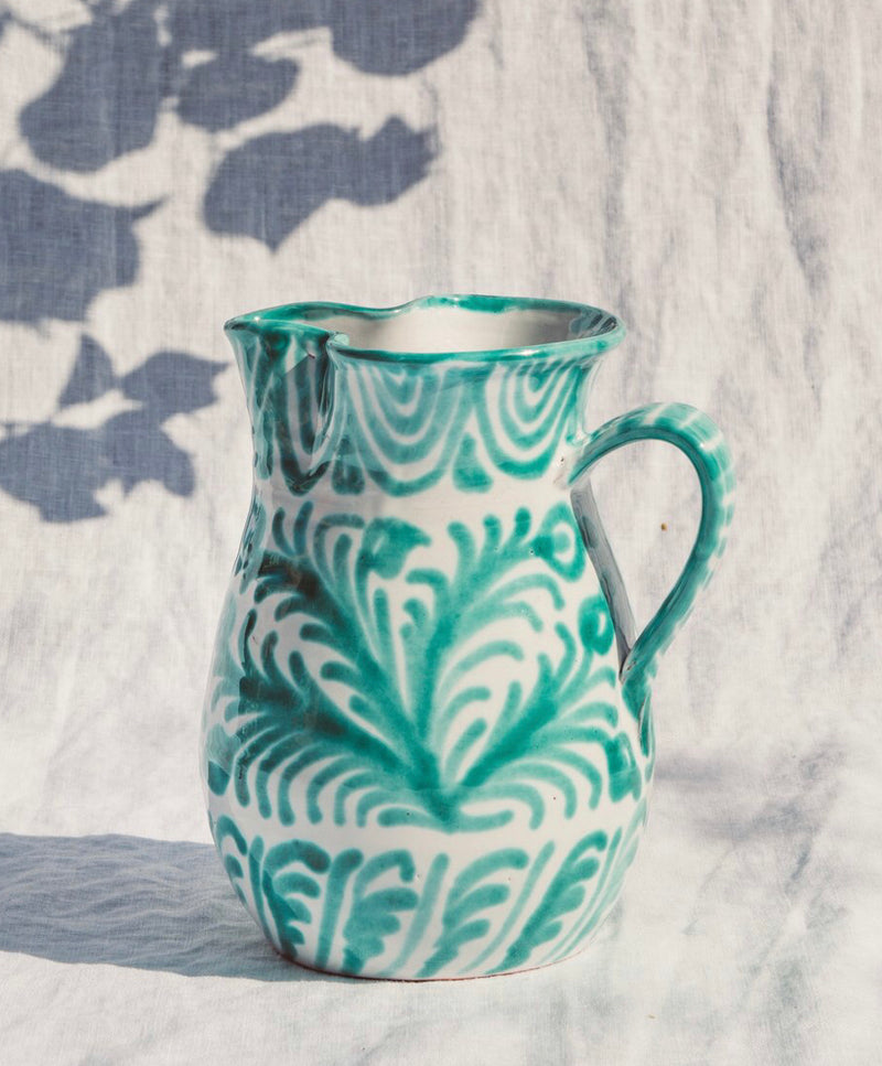 Medium Green Pitcher with Traditional Designs